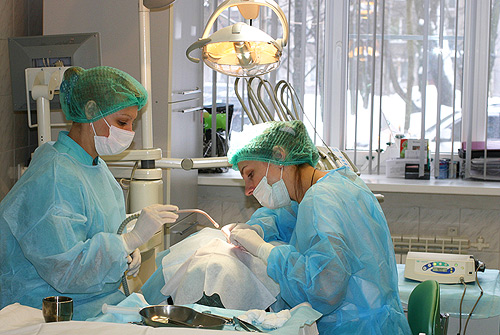 хирурги стоматологи проводят операцию